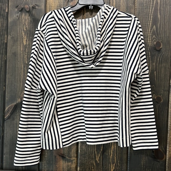 Jane & Delancey Striped Hoodie L Nautical Sweater Casual All Seasons Boho Crop - Picture 5 of 9
